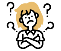 Jongen met de armen over elkaar en ongelukkig gezicht en vraagtekens rondom zijn hoofd.