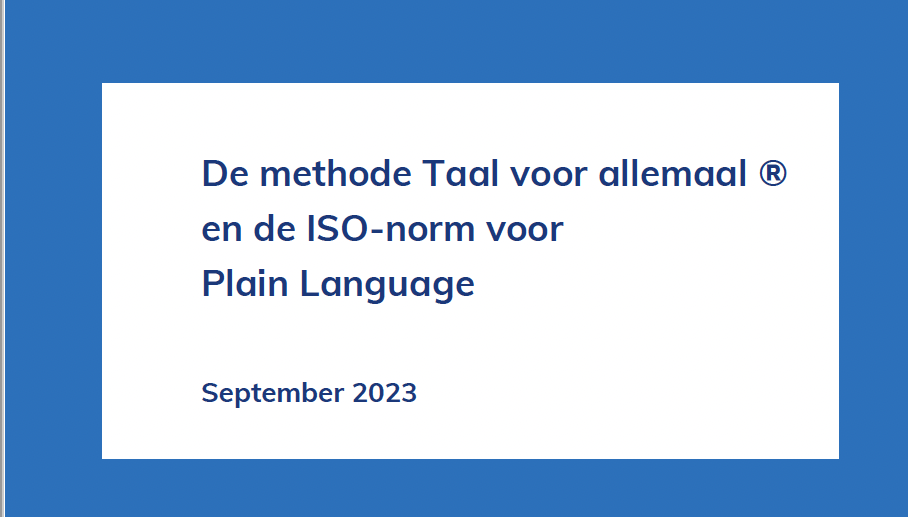 voorkant van het boekje over de ISO-norm en Taal voor  allemaal